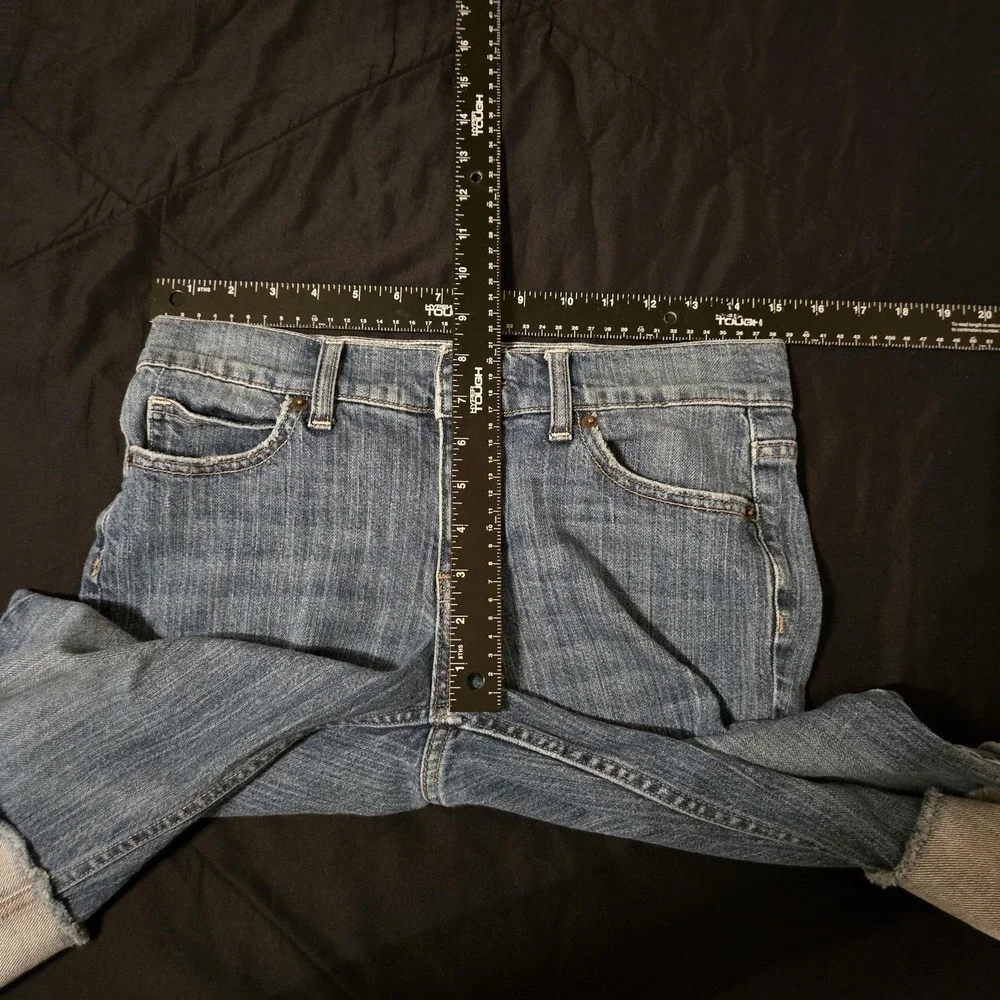 Mossimo‎ Denim Shorts Juniors 9 Blue Denim Bermuda Cuffed Embroidered Stretch